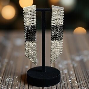 Elegant Black and Silver Chain Dangle Earrings